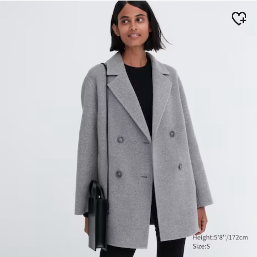 Uniqlo double face short wool coat grey